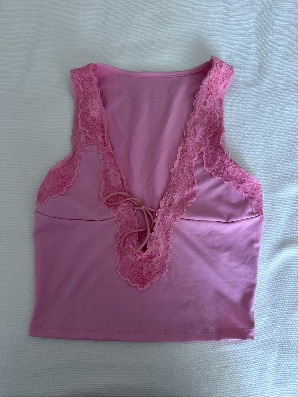 Forever 21 Pink Lace-Trim Tie Front Crop Top
